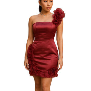 Y2K Retro One Shoulder Dress Women's Size 2 Red Wedding Cocktail Party Prom